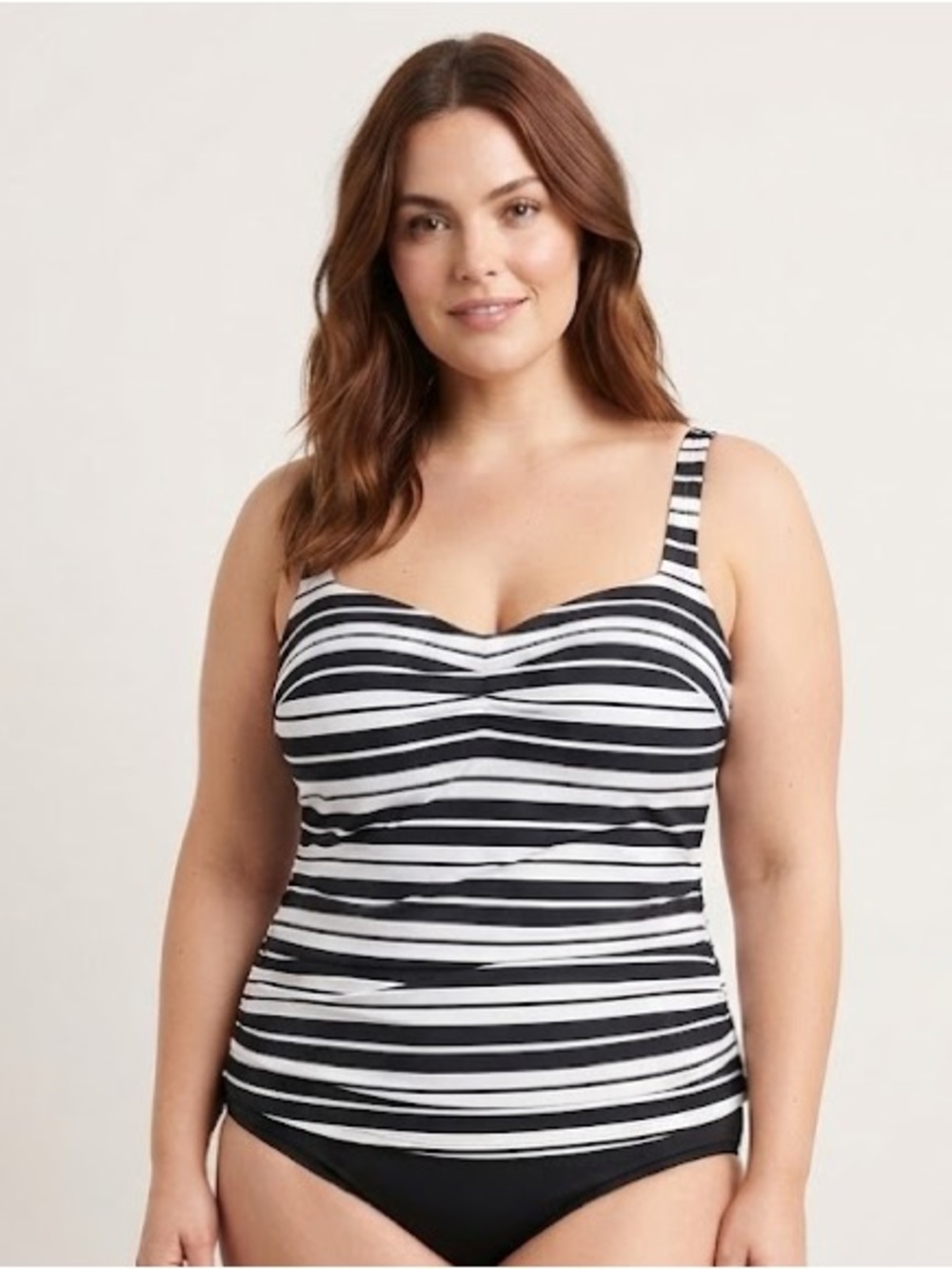 Swim Solutions Black White Striped Tankini Top Women's Size 16 Swim NWT